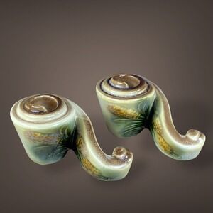 Hull Parchment and Pine Vintage Sculptural Candle Holder Set Early 1950s‎